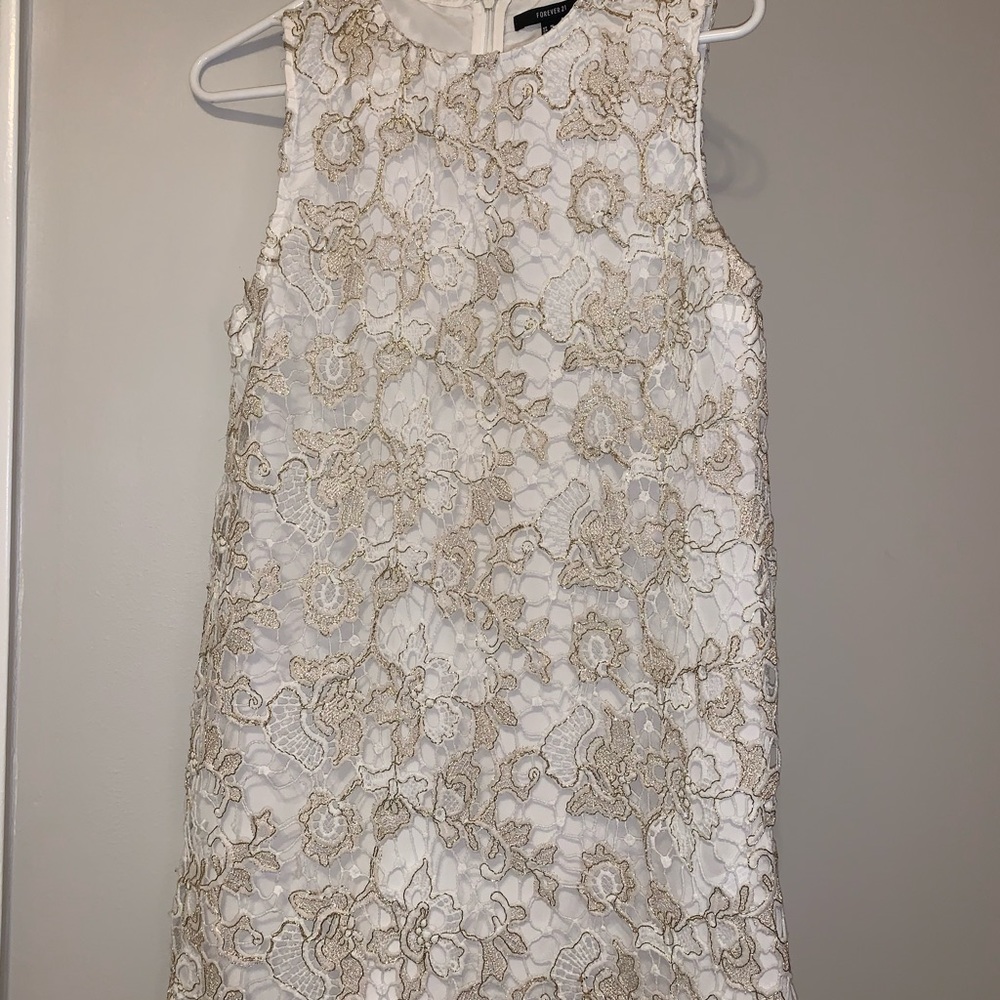 White and gold mini summer dress